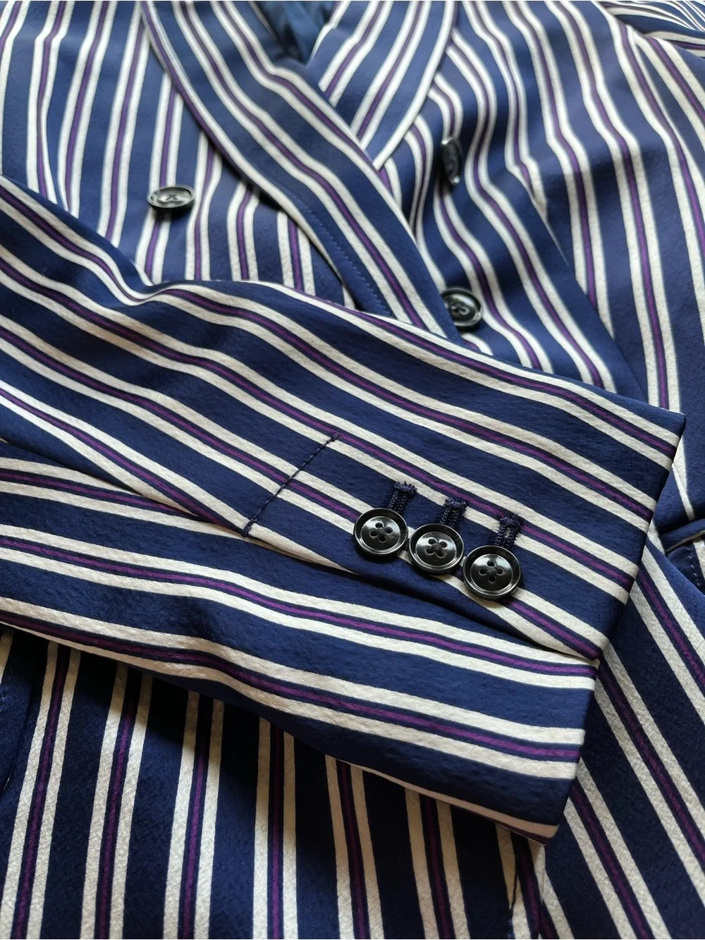 NWT Banana Republic Navy Burgundy & White Striped Double-Breasted Blazer Jacket